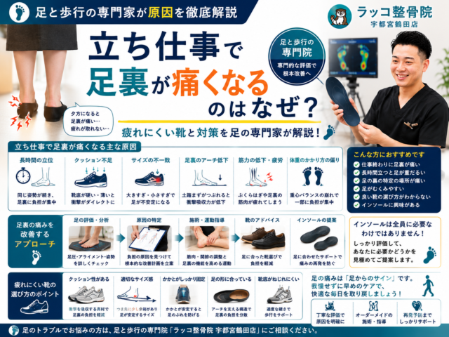 立ち仕事で足裏が痛くなるのはなぜ？疲れにくい靴と対策を足の専門家が解説