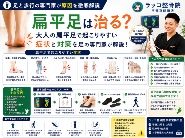 扁平足は治る？大人の扁平足で起こりやすい症状と対策を足の専門家が解説