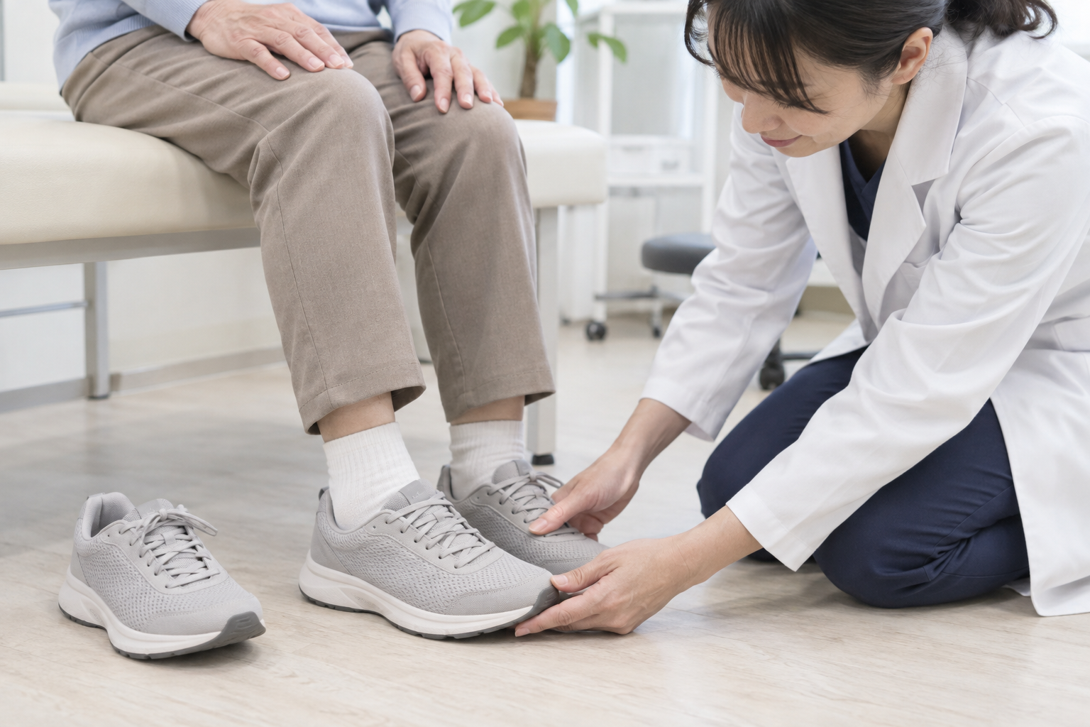 前足部と靴のつま先部分の適合を確認する様子
