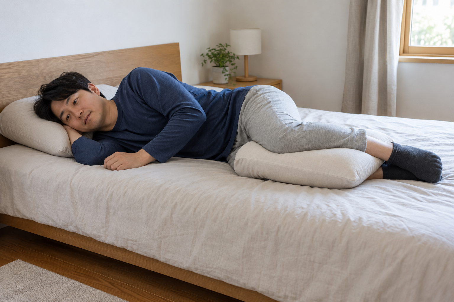腰の痛みが強いときに横向きで短時間休む姿勢